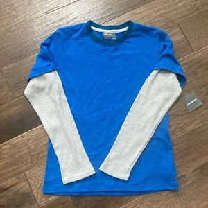 Eddie Bauer Boys’ Blue & Gray Faux Layered T-shirt Size L NWT